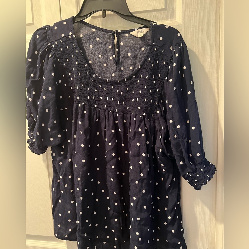 Navy polka dot blouse